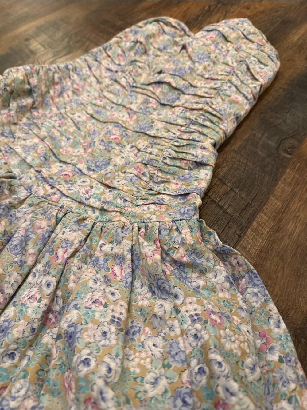 Vintage Strapless Floral Mini Dress | Ruched Bodice | Handmade